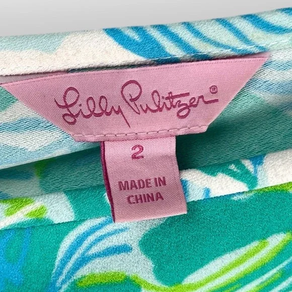 Lilly Pulitzer‎ Dress Calissa Floral Blue Green Sleeveless Mini Sz 2 Shift Crepe - Picture 5 of 9